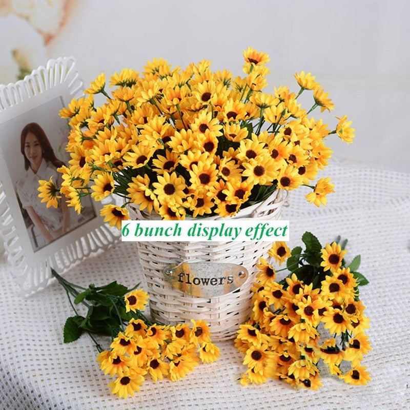 Artfen Artificial Sunflower 6 Bouquet Artificial Flowers Fake Sunflowers Floral Decor Bouquet Home Hotel Office Wedding Party Garden Craft Art Decor 13 inch No Vase - Image 5